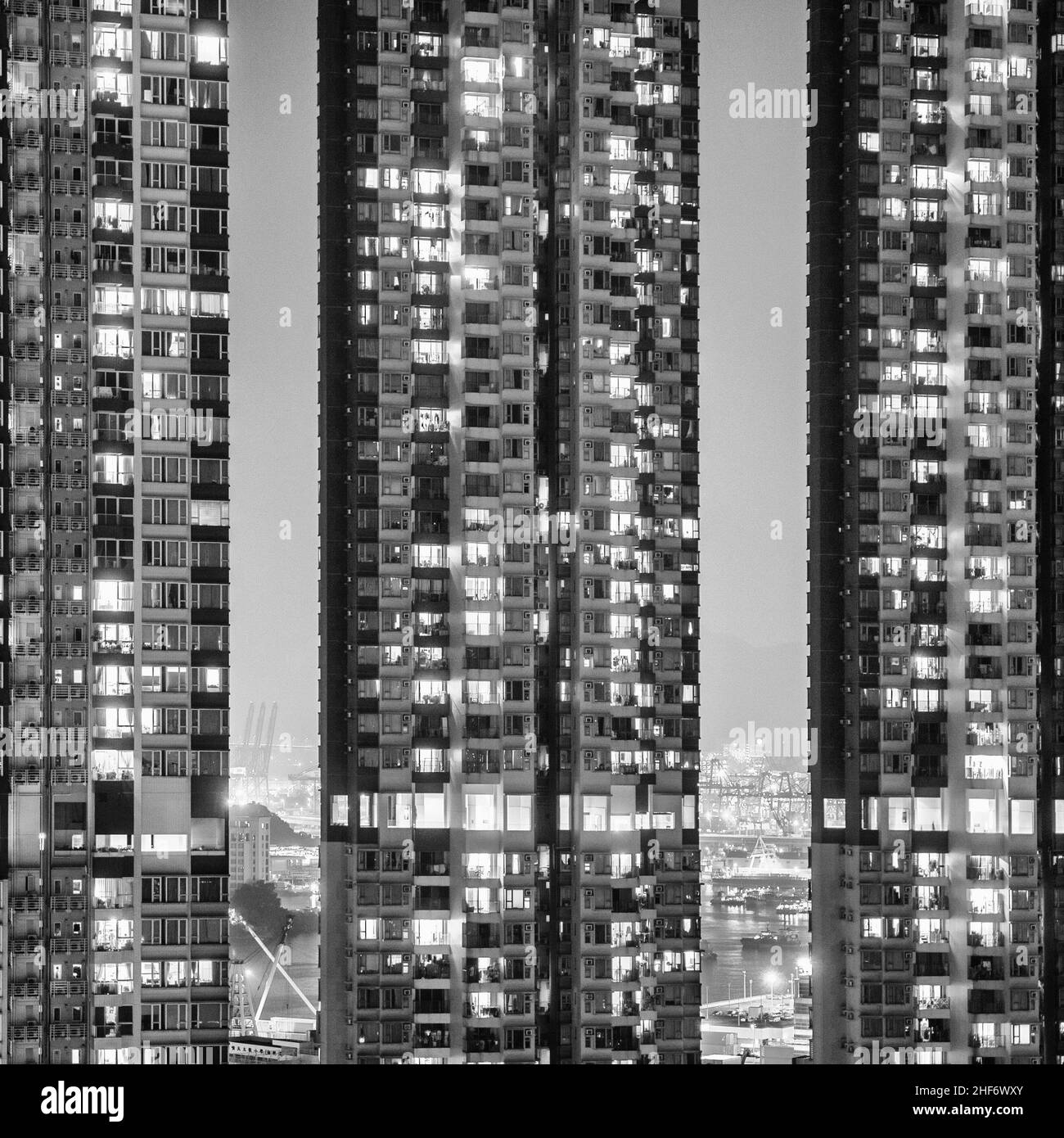 Hong Kong grattacieli di notte Foto Stock