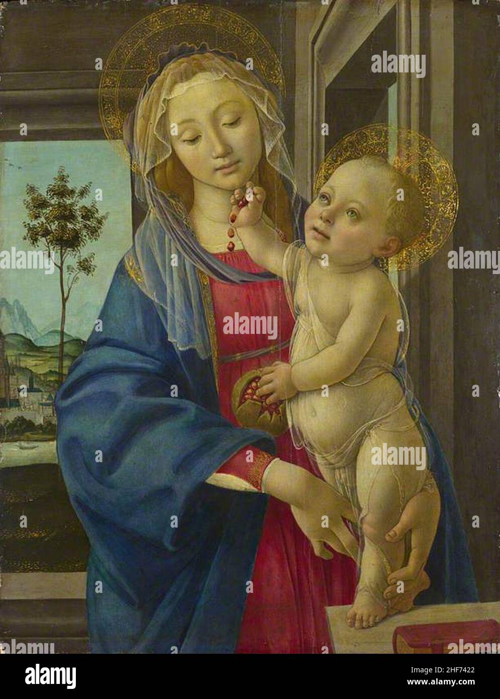 Sandro Botticelli (1444-1445-1510) (studio di) - la Vergine col Bambino con un Pomegranato Foto Stock