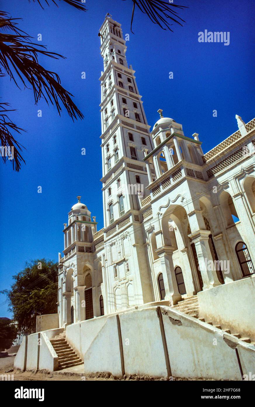 Moschea di al-Muhdar, Tarim, nel Wadi Hadramaut, Yemen meridionale, Foto Stock