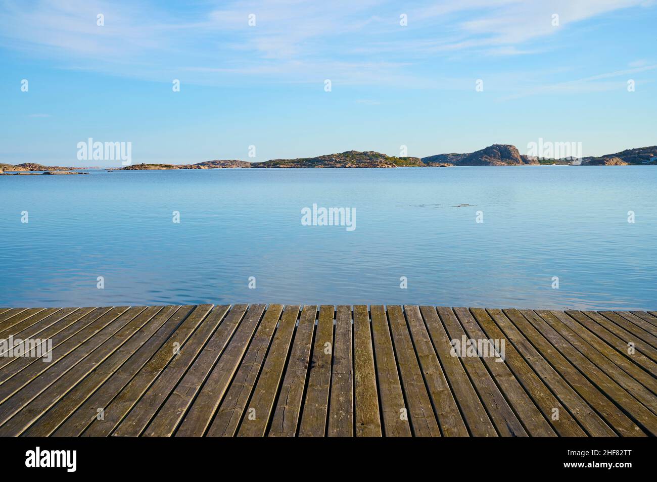 Località balneare, lungomare, mare, arcipelago, estate, Hunnebosand, Skagerrak, Bohuslän, Västra Götalands Län, Vastra Gotaland, Svezia Foto Stock