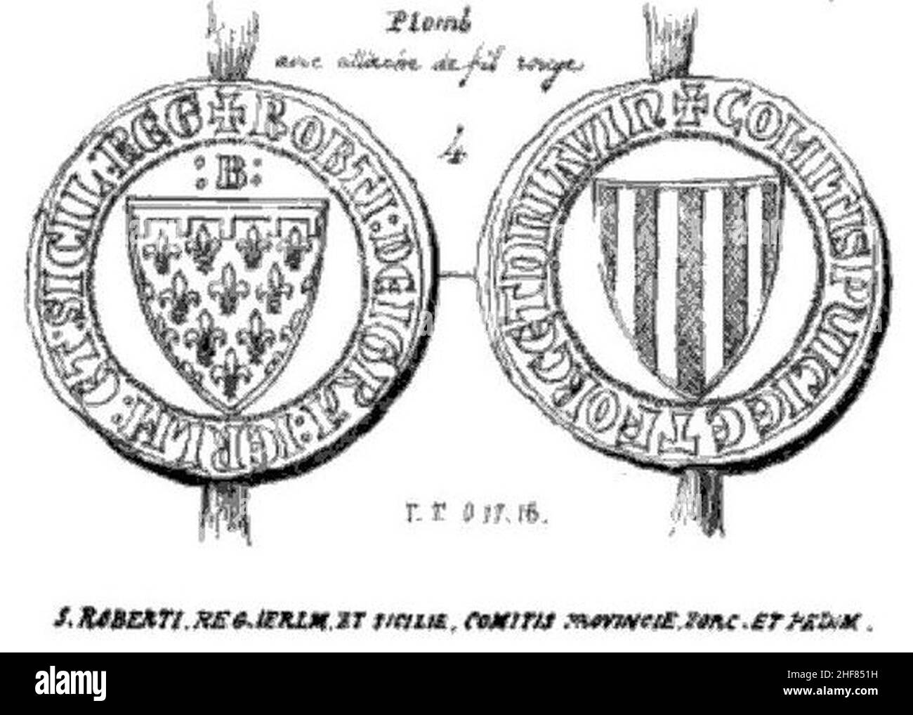 Segell-robert-i-napols-1336-comte-provena-plom. Foto Stock