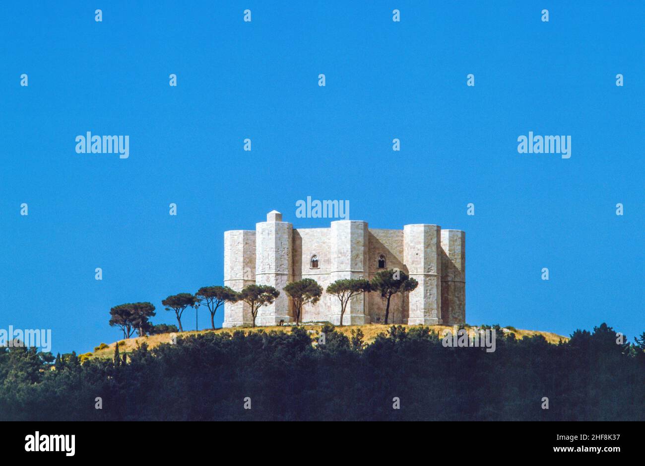 Castel del Monte è situato su una collina solitaria nel sud-est d'Italia in Puglia. Foto Stock