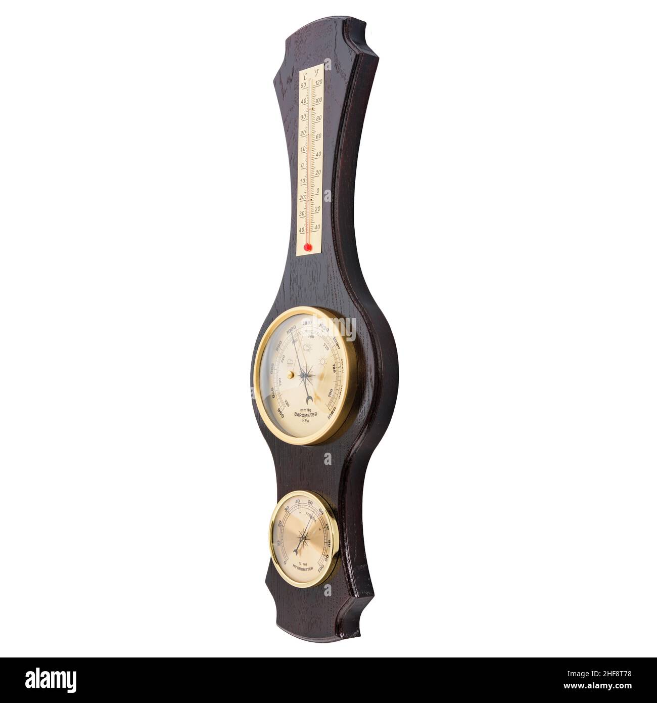 Orologio vintage in legno con barometro e termometro in stile marinaro su  sfondo bianco. Decorazioni a parete per gli interni Foto stock - Alamy