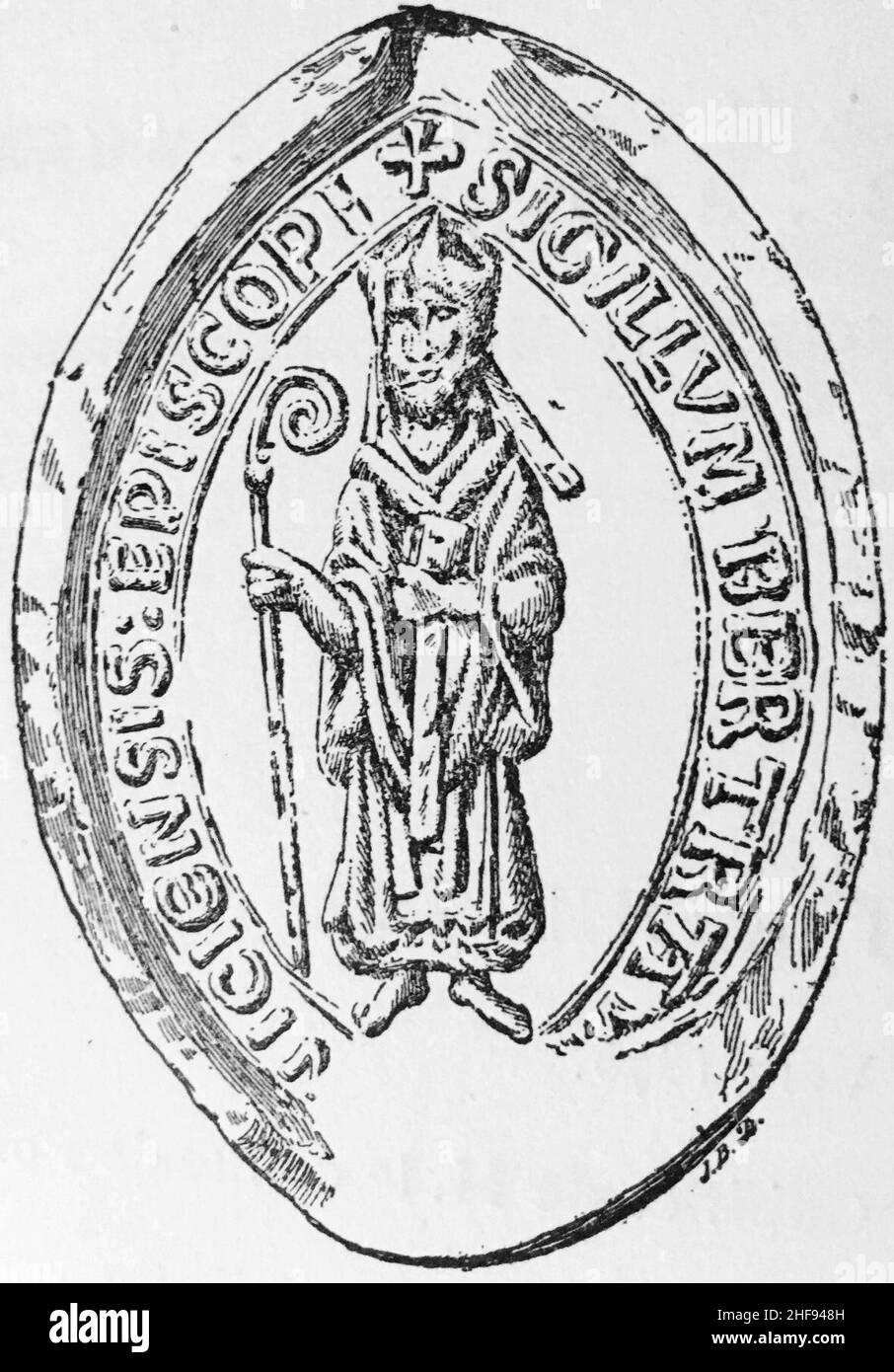 Sceau de l'Évêque Bertrand de Chalencon (1212). Foto Stock