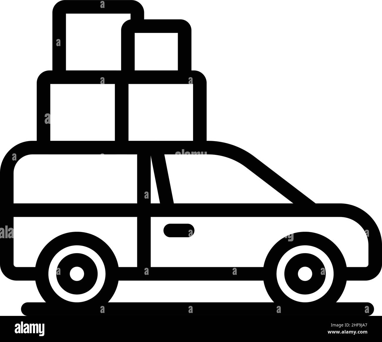 Vettore di contorno dell'icona dell'automobile della casa in movimento. Sposta a casa. Scatola per mobili Illustrazione Vettoriale