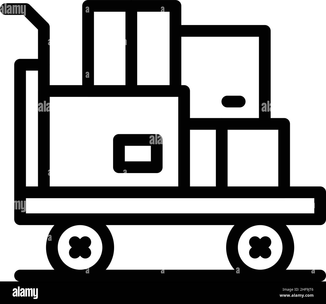 Vettore di contorno icona del carrello a scatola. Trasloco casa. Società di carico Illustrazione Vettoriale