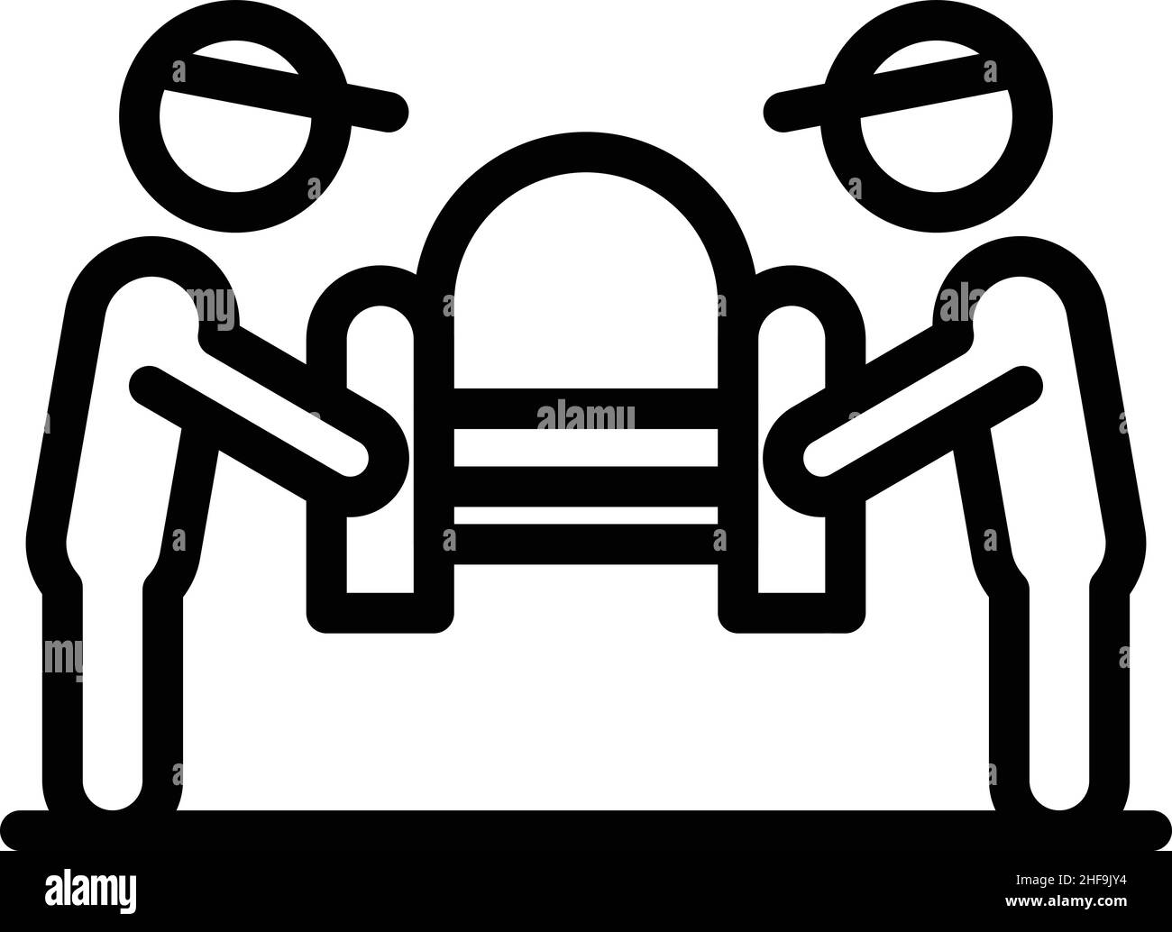 Sposta vettore contorno icona consegna divano. Servizio di trasferimento. Mobili per la casa Illustrazione Vettoriale