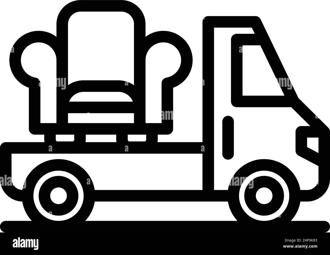 Vettore contorno icona consegna poltrona camion. Trasloco casa. Spostamento di servizio Illustrazione Vettoriale