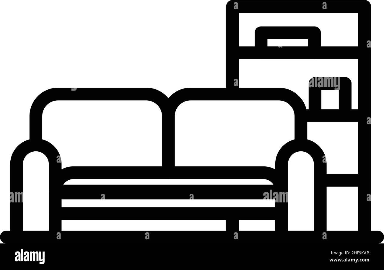 Camera divano icona contorno vettore. Sposta servizio. Consegna della confezione Illustrazione Vettoriale