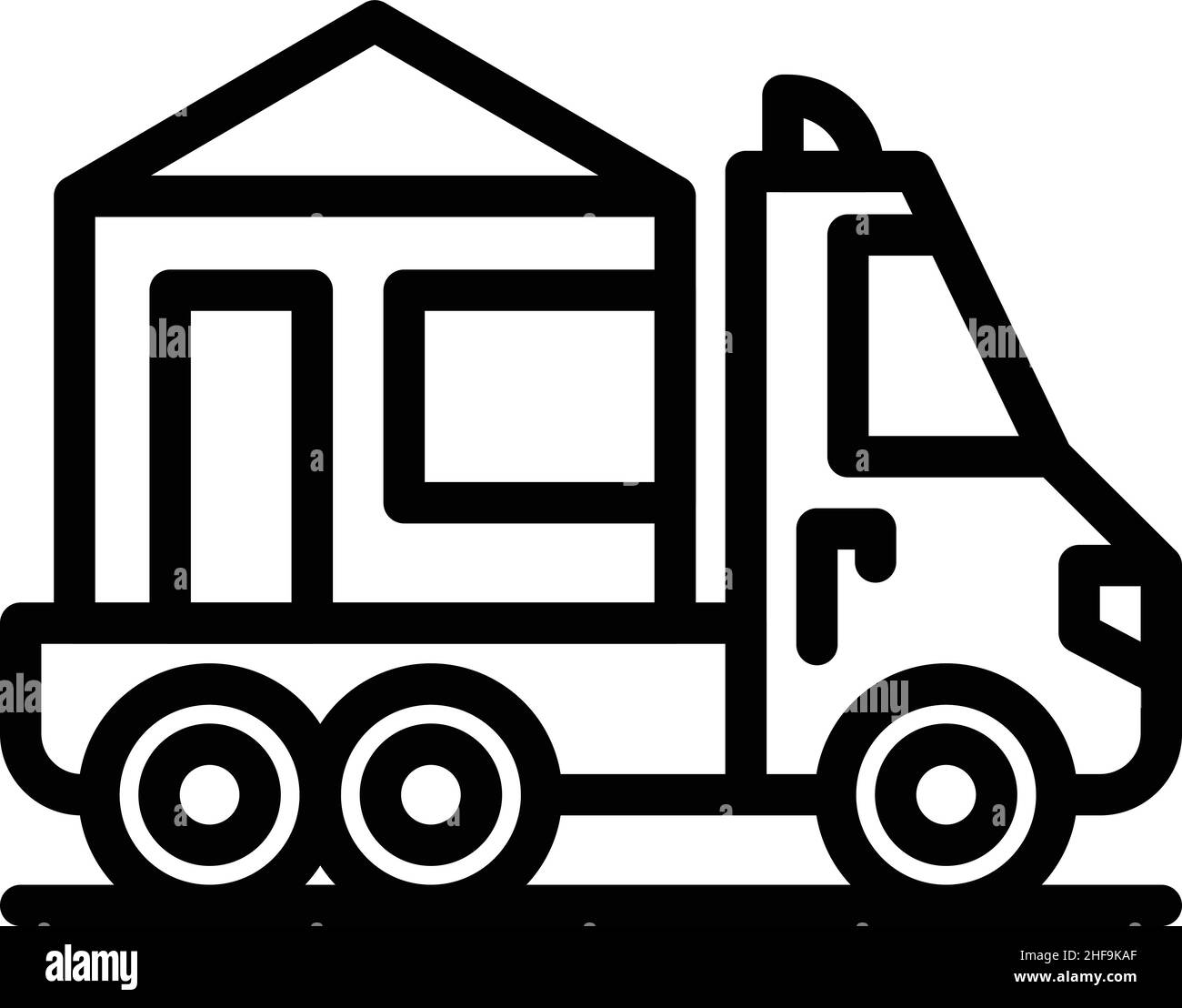 Vettore di contorno icona consegna camion casa. Servizio di trasferimento. Sposta a casa Illustrazione Vettoriale