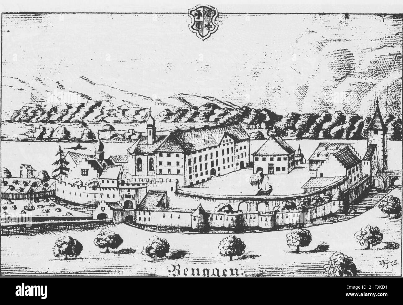Schloss Beuggen Vedute aus dem Jahr 1775. Foto Stock