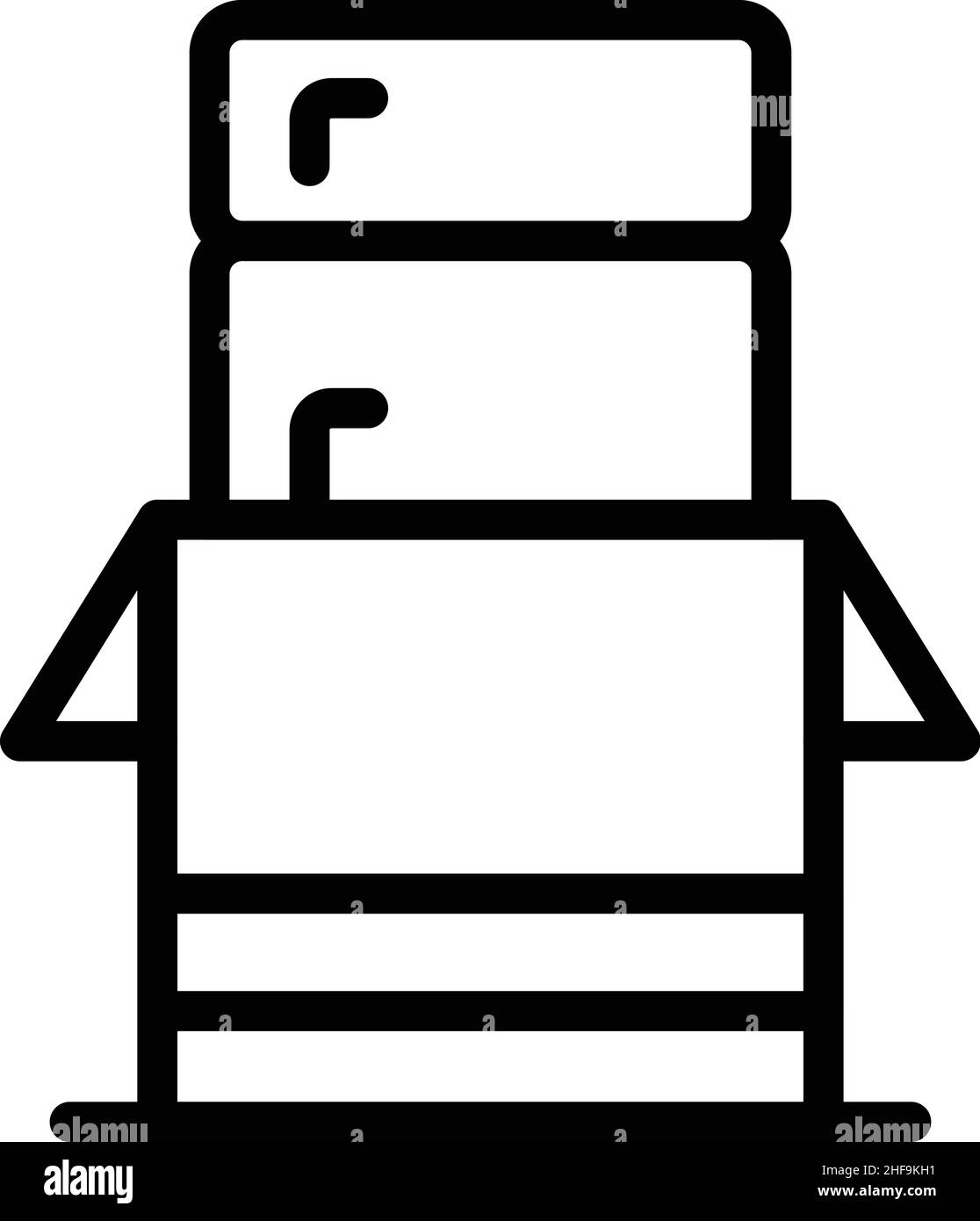 Vettore di contorno dell'icona della pila della scatola di riposizionamento. Sposta servizio. Società di carico Illustrazione Vettoriale