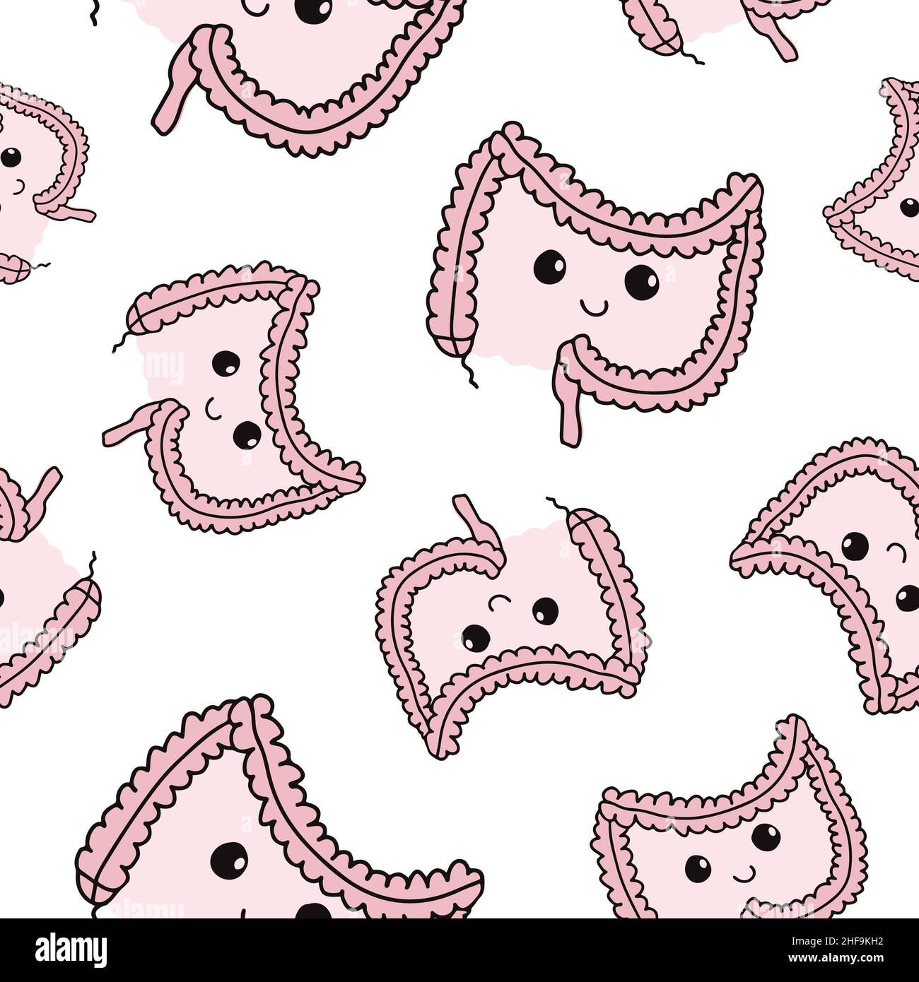 Cute struttura intestinale ripetizione modello per sfondo gastroenterologo. Divertimento a forma di budello, carta da parati interna per organi Illustrazione Vettoriale