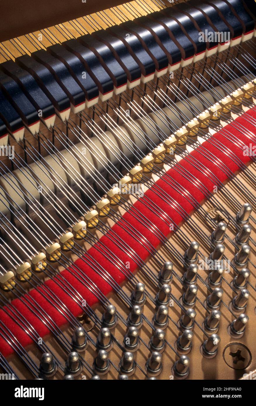 Le corde, i martelli e gli smorzatori di un pianoforte Foto stock - Alamy