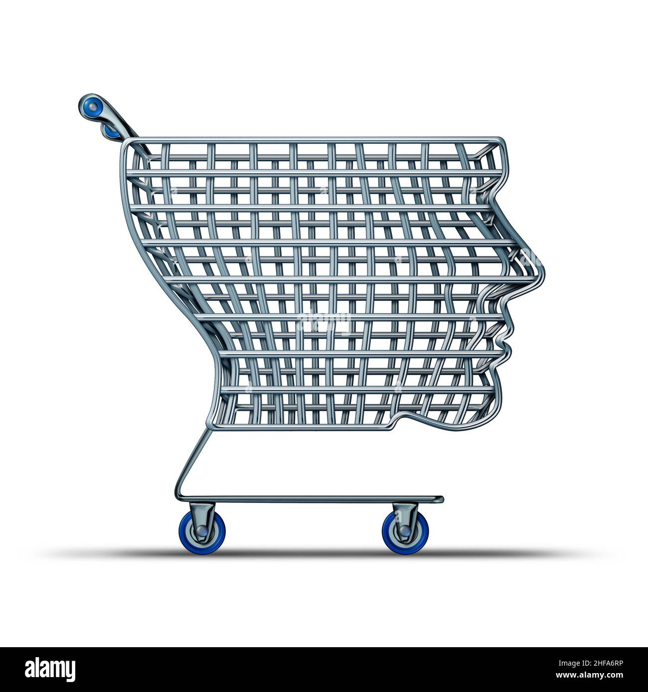 Shopping intelligente e Intelligent Shopper come concetto di acquisto di clienti o consumatori per spendere denaro come illustrazione 3D. Foto Stock
