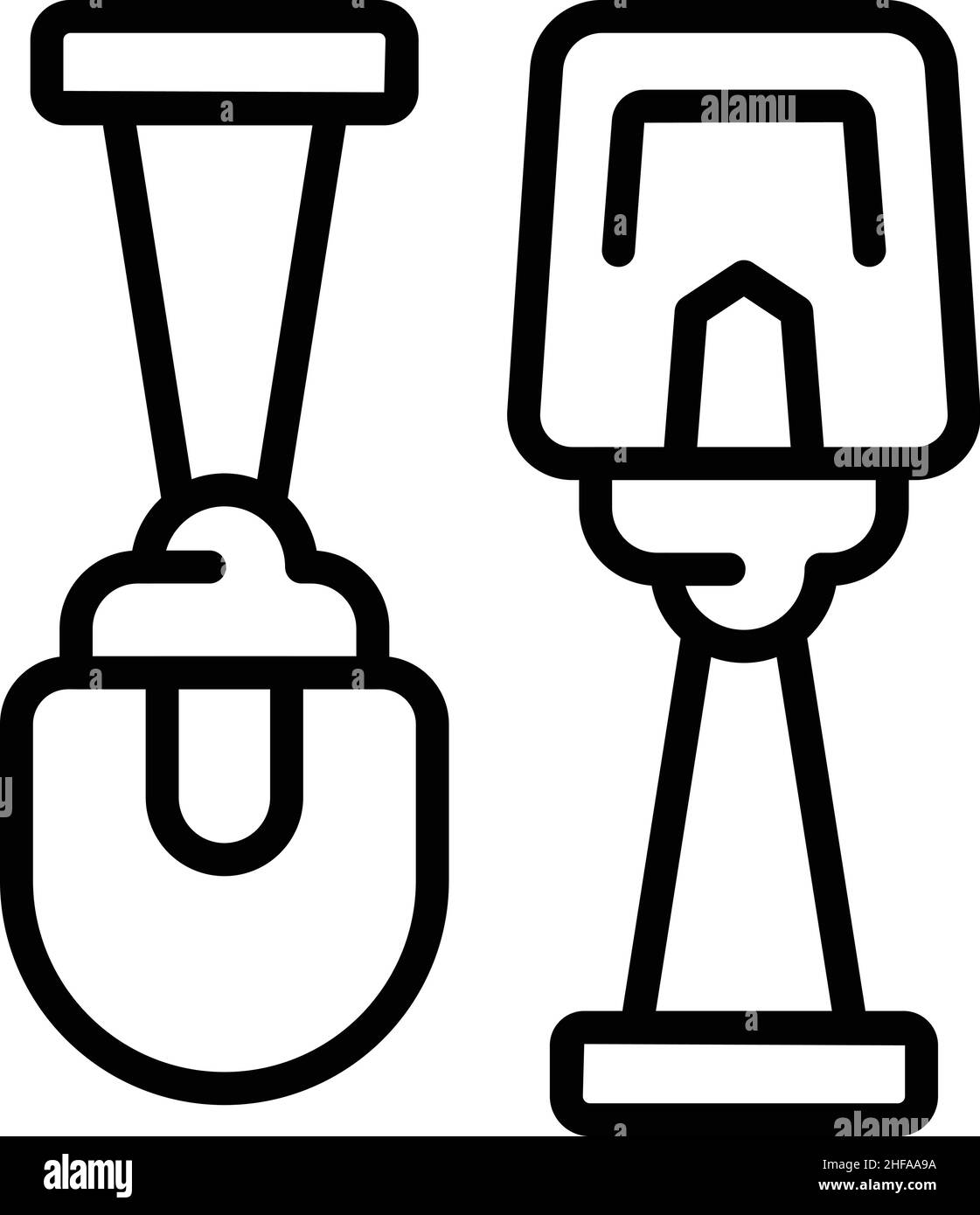 Vettore di contorno dell'icona del lavoratore della pala. Costruire casa. Mortaio di mattone Illustrazione Vettoriale
