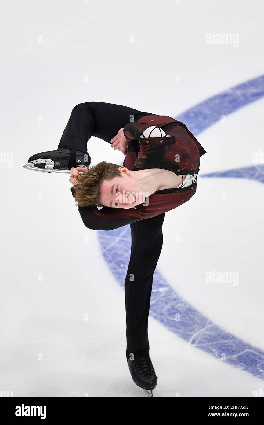 Tallinn, Estonia. 14th Jan 2022. Andrei Mozalev di Russia si esibisce durante il programma gratuito maschile dei Campionati europei di pattinaggio a figure ISU a Tallinn, Estonia, 14 gennaio 2022. Credit: Sergei Stepanov/Xinhua/Alamy Live News Foto Stock Tallinn, Estonia. 14th Jan 2022. Andrei Mozalev di Russia si esibisce durante il programma gratuito maschile dei Campionati europei di pattinaggio a figure ISU a Tallinn, Estonia, 14 gennaio 2022. Credit: Sergei Stepanov/Xinhua/Alamy Live News Foto Stock