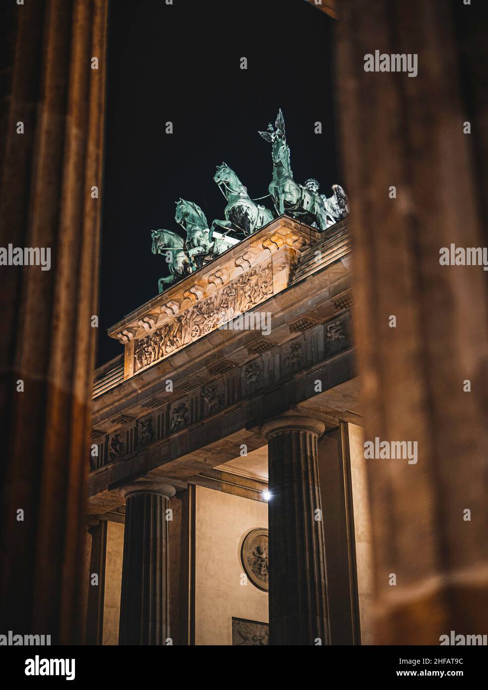 Porta di Brandeburgo a Berlino in Germania Foto Stock