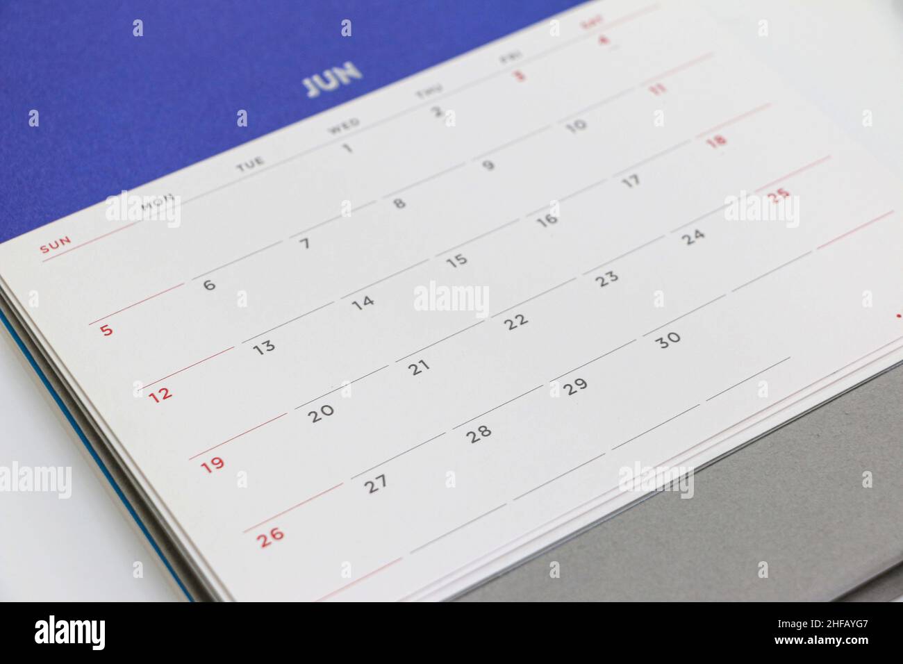 Calendario da tavolo di giugno 2022 Foto Stock