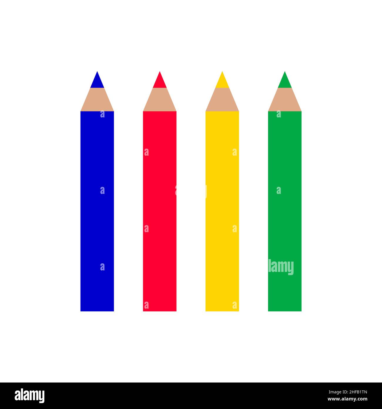 Quattro matite colorate. Set di matite colorate blu, rosse, gialle, verdi.  Attrezzatura da colorare. Concetto di base dei colori. Pastelli per disegno  dei bambini. Vettore Immagine e Vettoriale - Alamy