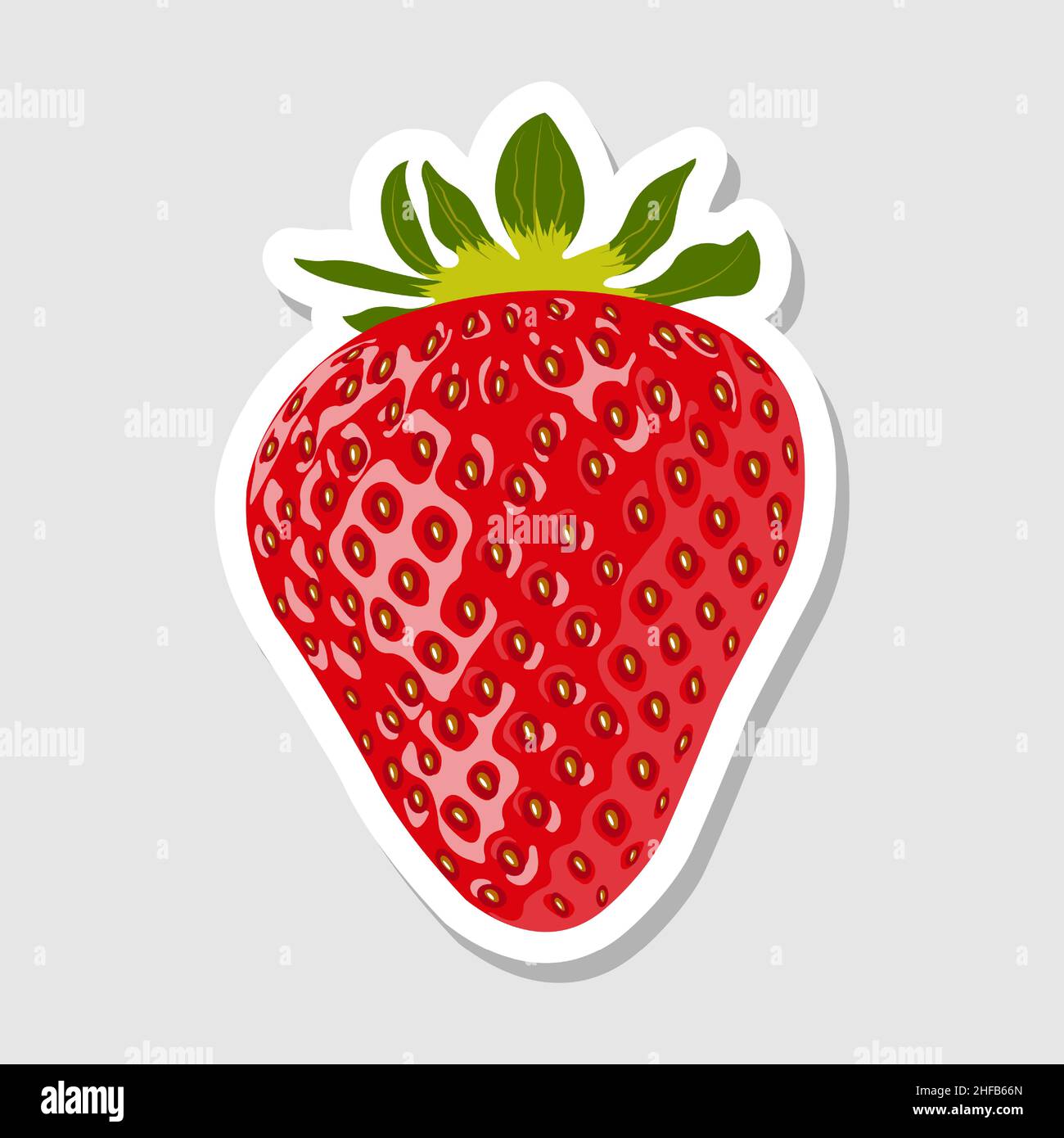 Adesivo piatto con fragole rosse. Adesivo vettoriale. Icona carina con fragole. Frutta fresca biologica. Illustrazione Vettoriale