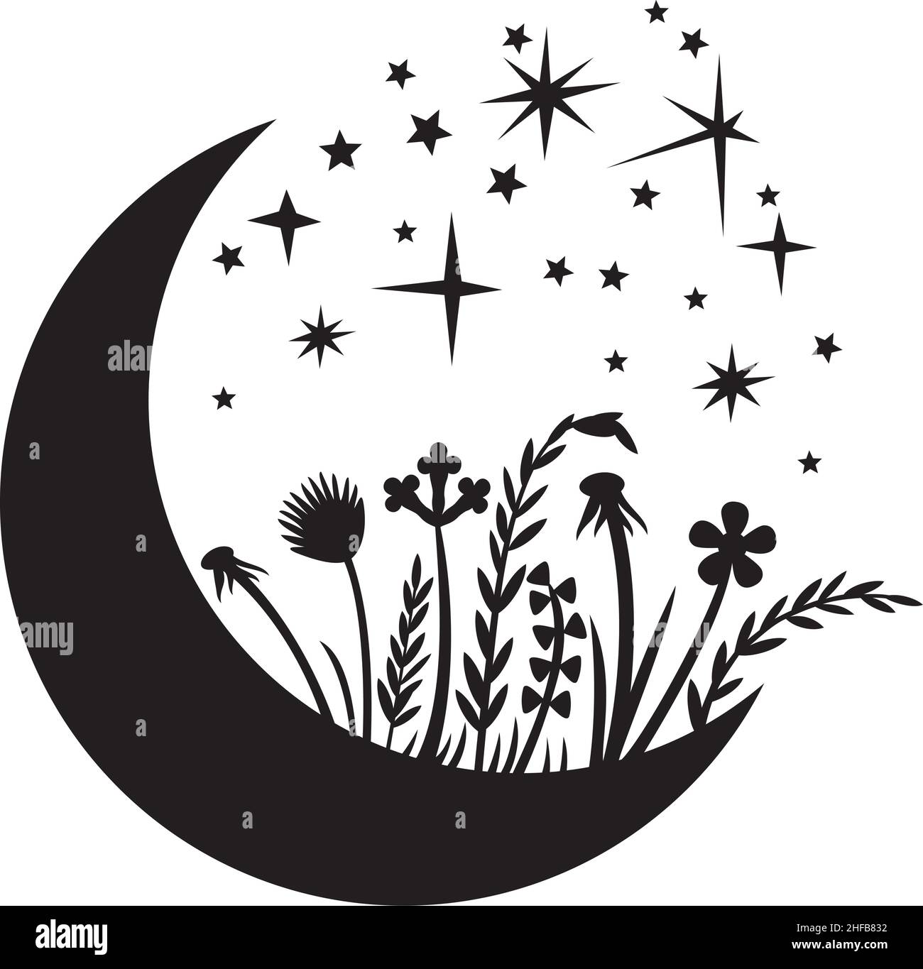 Illustrazione vettoriale a strati neri Luna e Reed Illustrazione Vettoriale