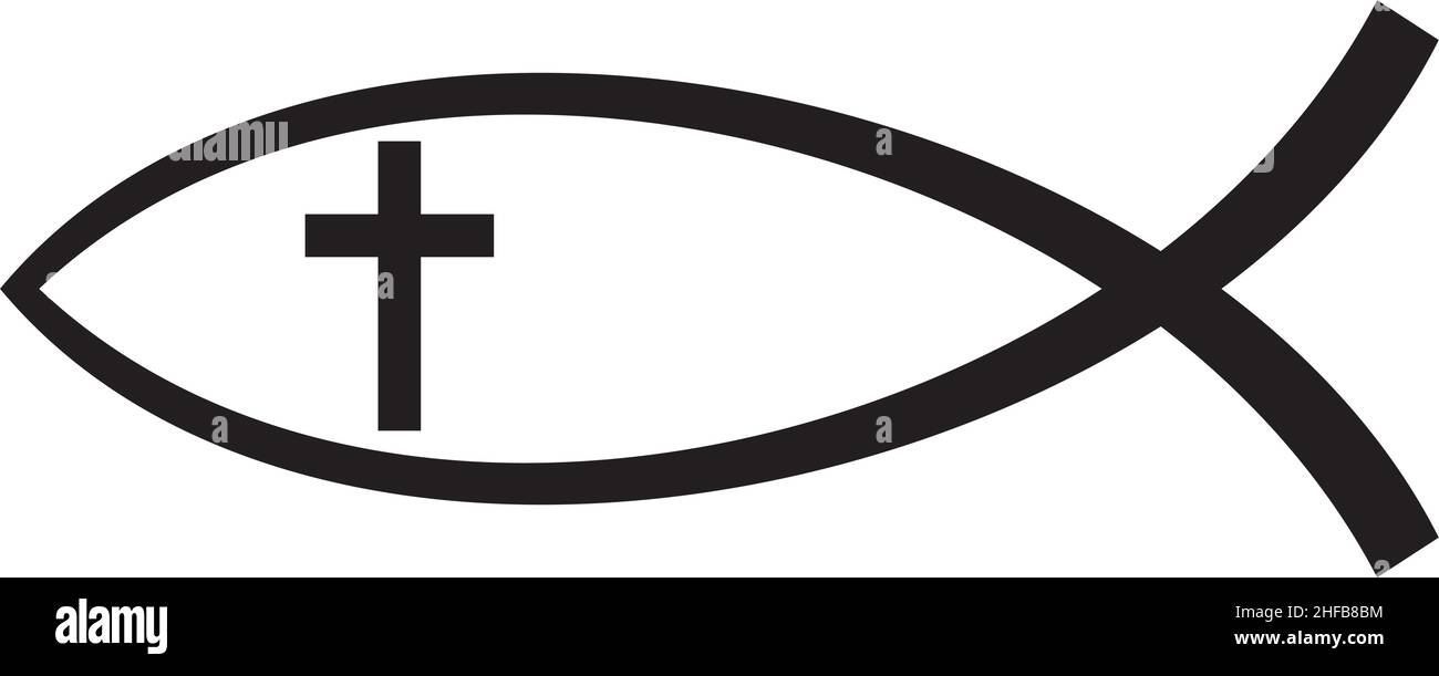 Simbolo del pesce cristiano con illustrazione a vettore incrociato Illustrazione Vettoriale