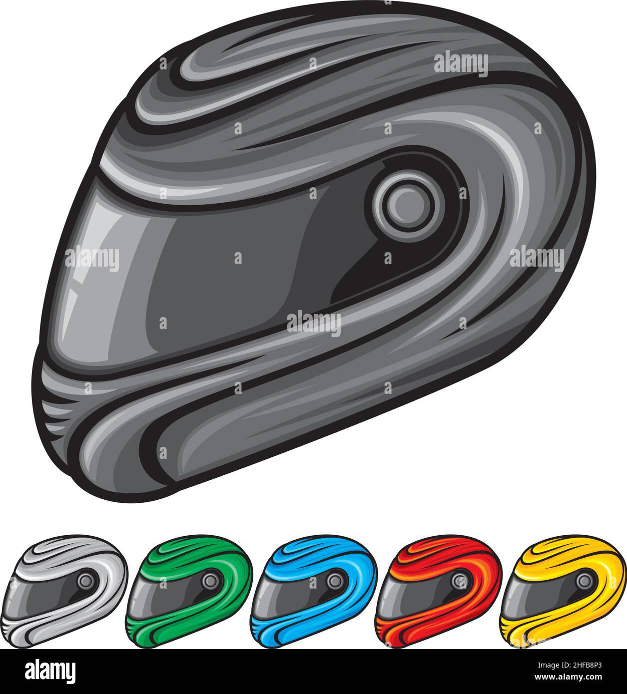 Illustrazione vettoriale del casco per motociclette (nero, rosso, giallo, verde, bianco e blu) Illustrazione Vettoriale