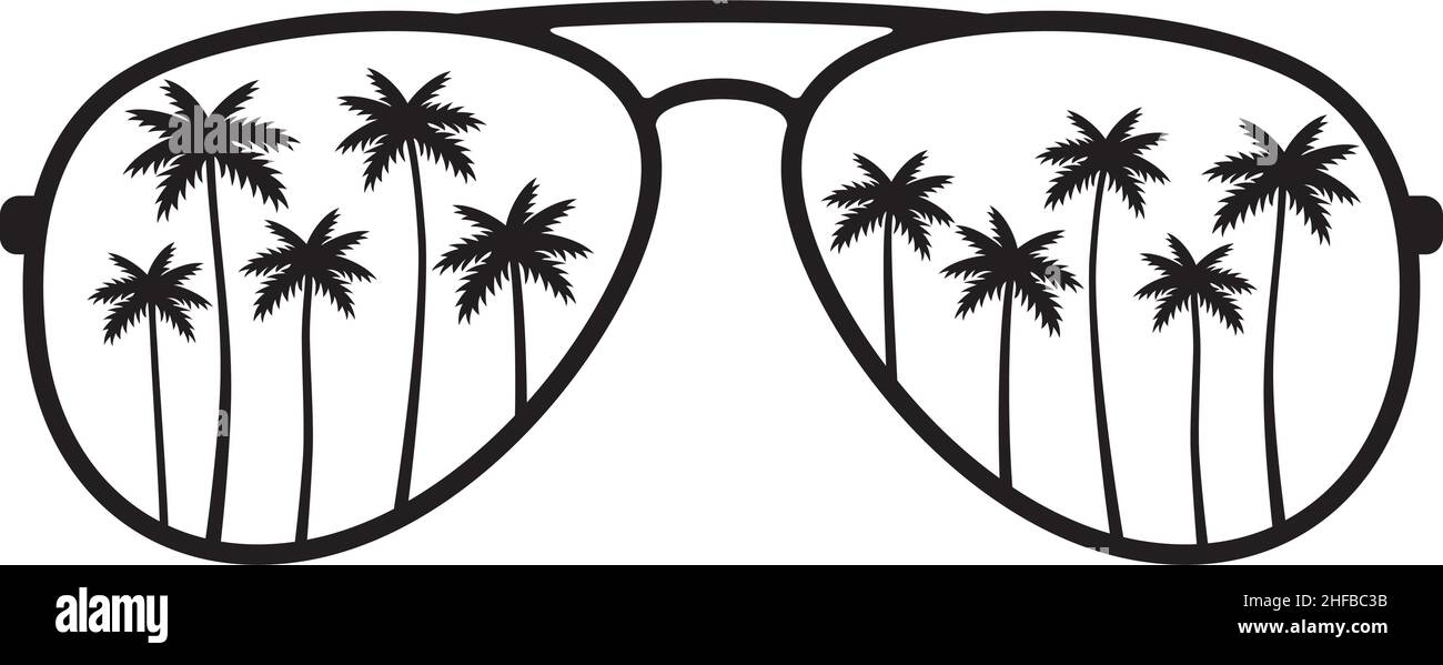 Illustrazione vettoriale degli occhiali da sole Palm Tree Aviator Illustrazione Vettoriale