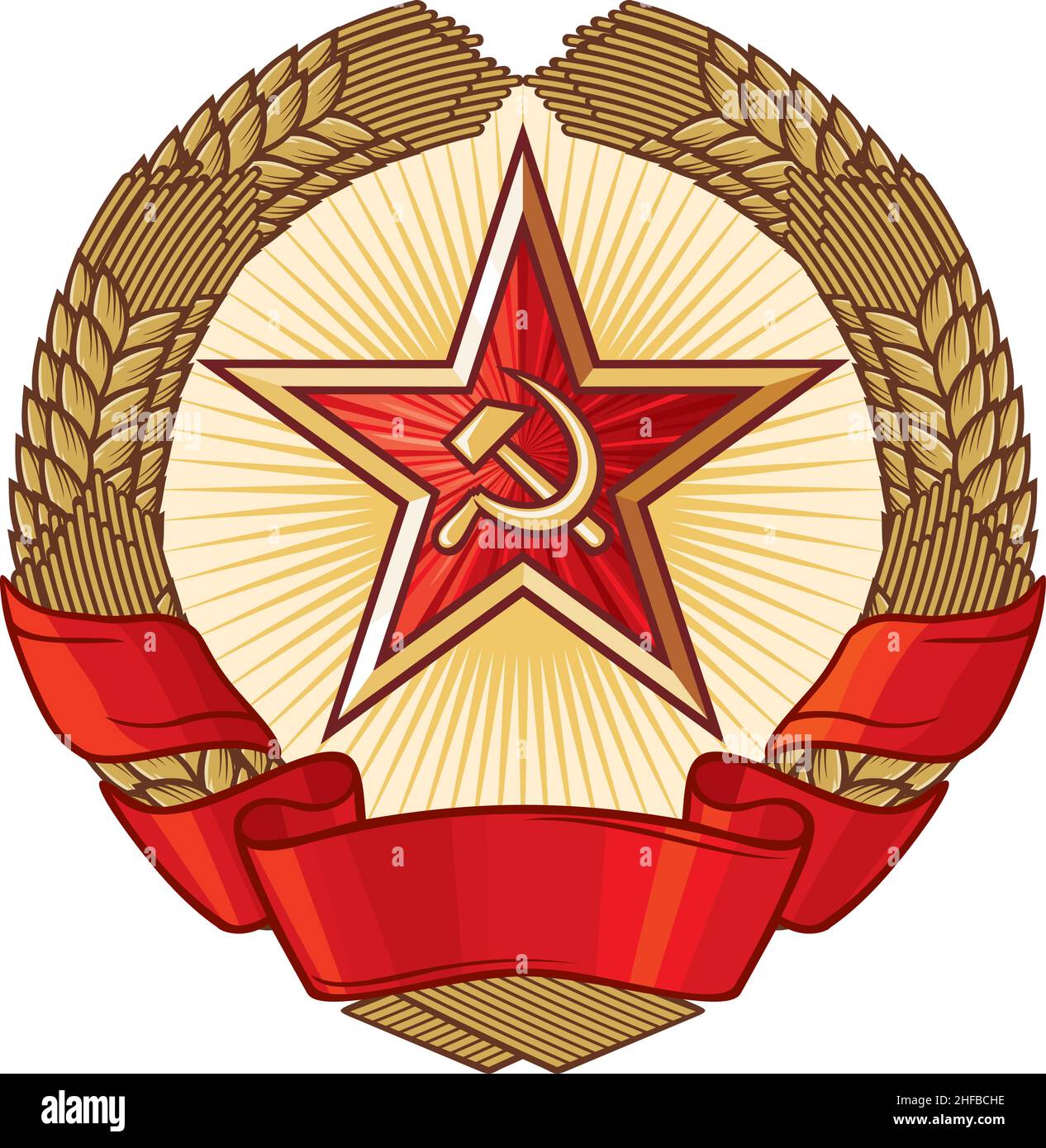 Emblema del socialismo (simbolo del comunismo, corona di grano e stella). Illustrazione vettoriale. Illustrazione Vettoriale
