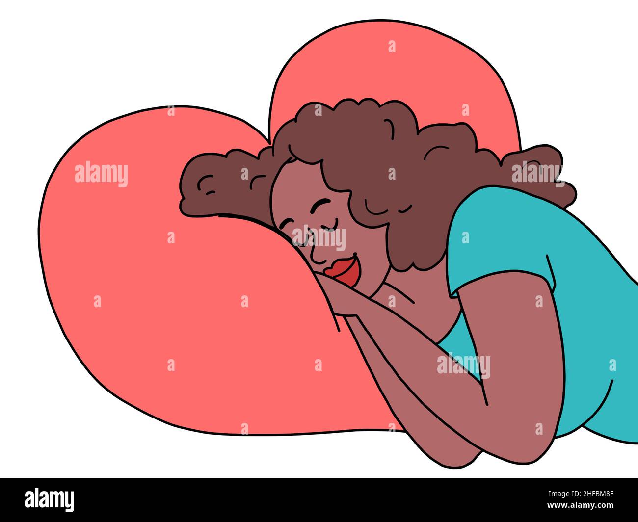 Una giovane donna africana dorme di notte, riposa la fatica. Atmosfera casalinga e rilassata Illustrazione Vettoriale