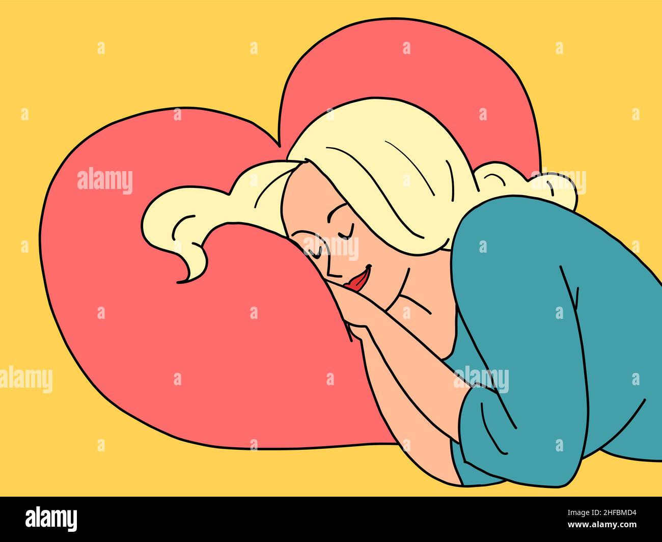 Una giovane donna dorme di notte, riposa la fatica. Atmosfera casalinga e rilassata Illustrazione Vettoriale