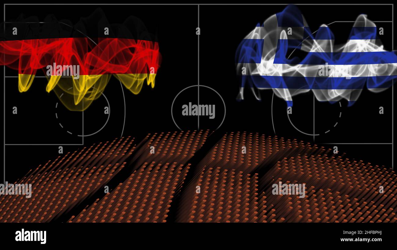 Germania vs Grecia Basketball, bandiera di fumo, gioco di sport Foto Stock