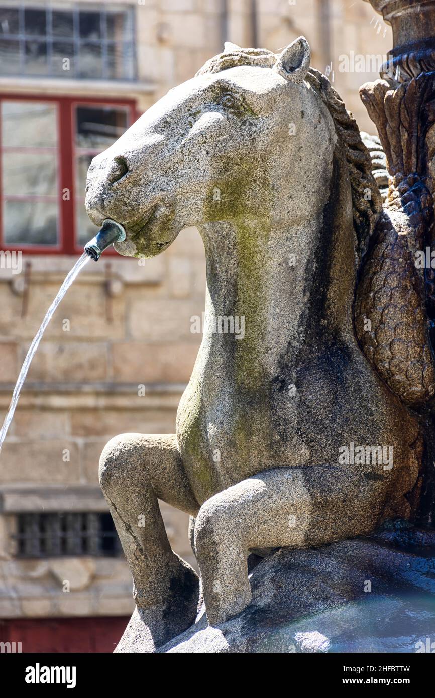 Fuente de los caballos en la plaza de platerias, Santiago de compostela Foto Stock