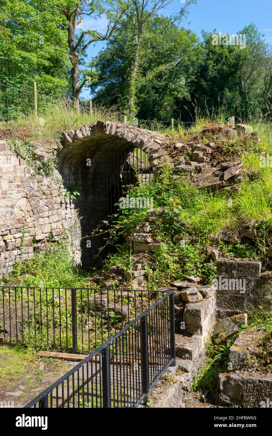 Scavi di rovine del 'Mellor Mill' di Samuel Oldknow vicino a Marple a Greater Manchester, Inghilterra. Foto Stock
