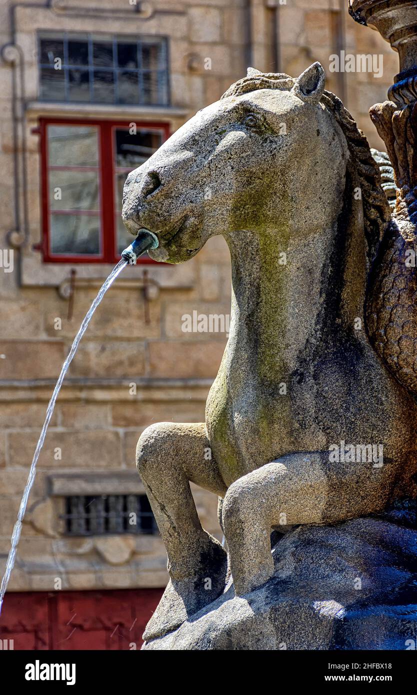 Fuente de los caballos en la plaza de platerias, Santiago de compostela Foto Stock