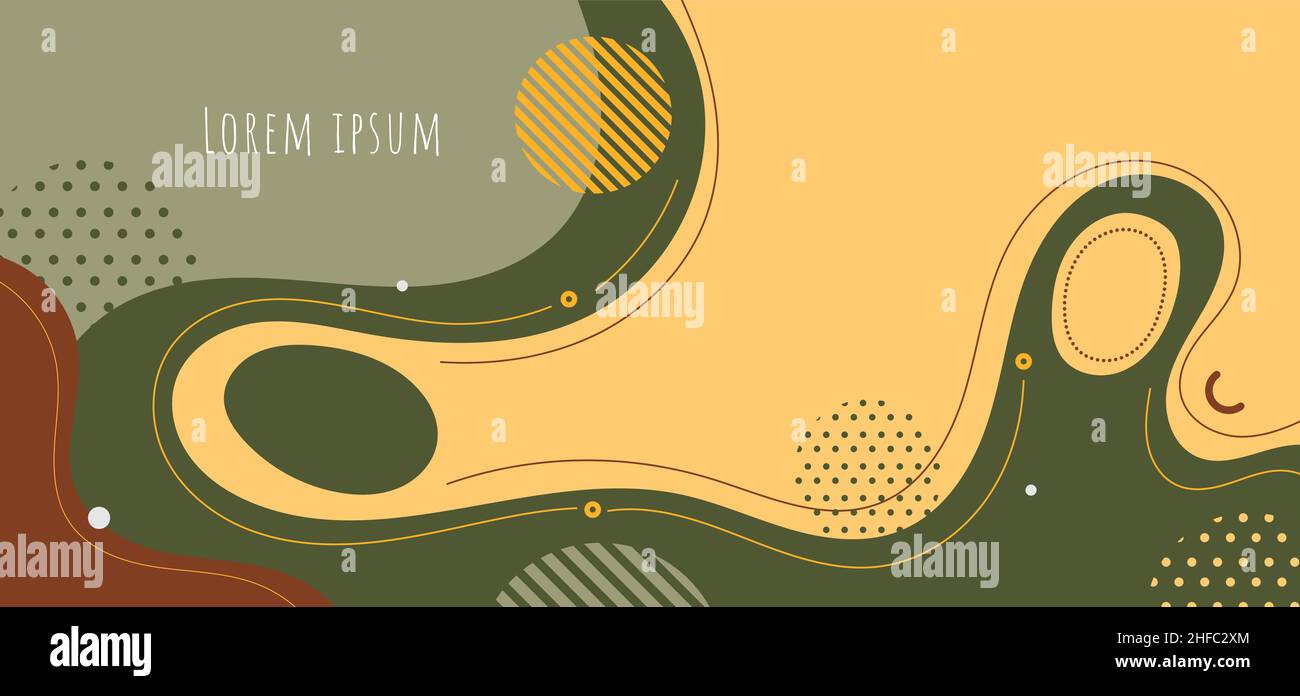 Sfondo astratto liquido organico forma le onde dinamiche e cerchi, linee su sfondo giallo. Illustrazione vettoriale Illustrazione Vettoriale