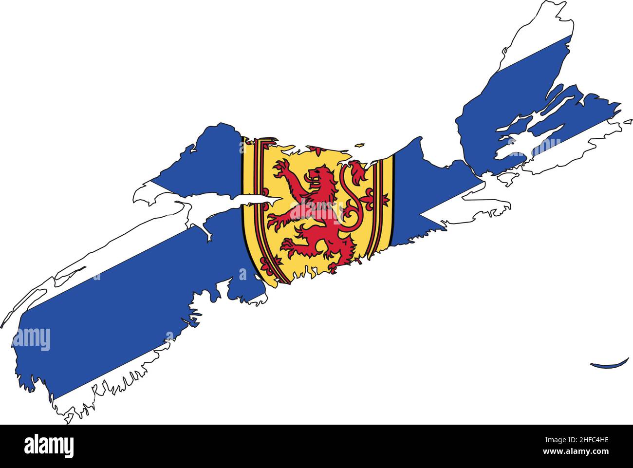 Mappa di bandiera amministrativa a vettore piatto della provincia canadese di NOVA SCOTIA, CANADA Illustrazione Vettoriale