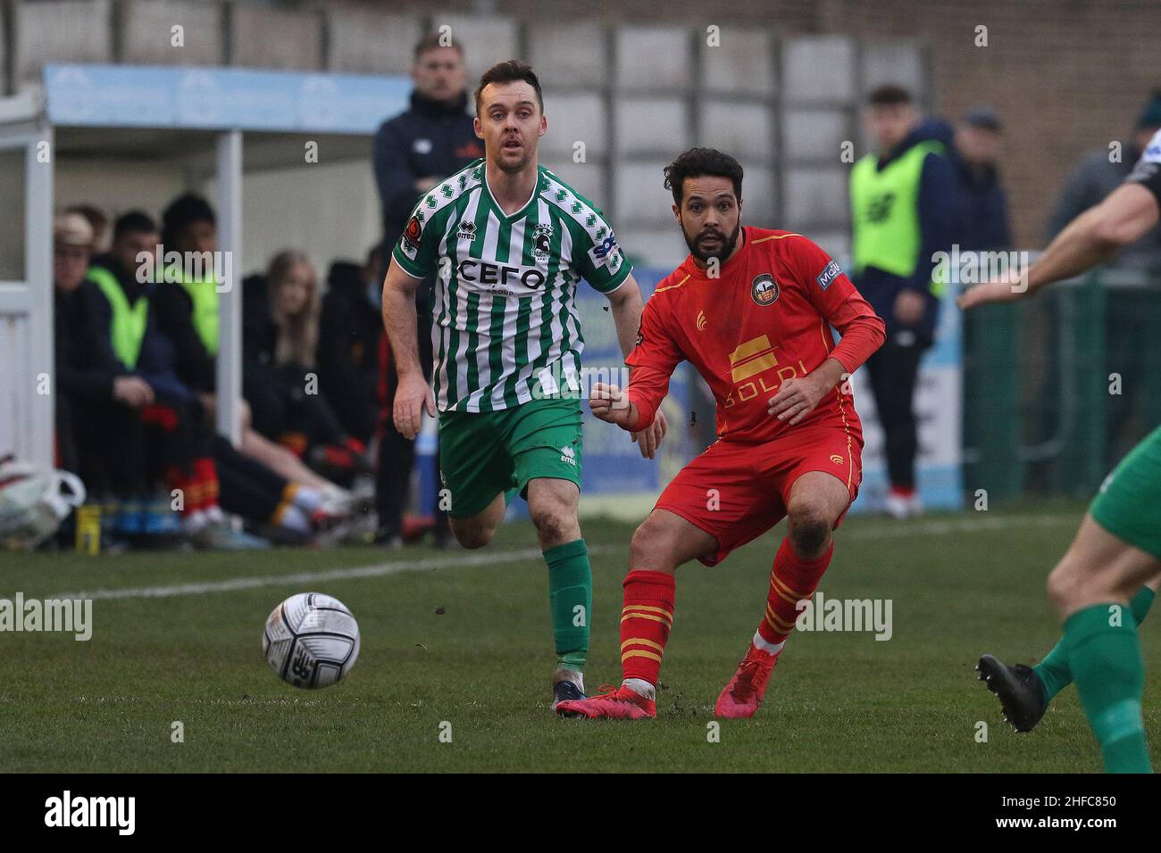 BLYTH, REGNO UNITO. GENNAIO 15th Fabian Robert di Gloucester City durante la partita della Vanarama National League North tra Blyth Spartans AFC e Gloucester City a Croft Park, Blyth sabato 15th gennaio 2022. (Credit: Robert Smith | MI News) Credit: MI News & Sport /Alamy Live News Foto Stock