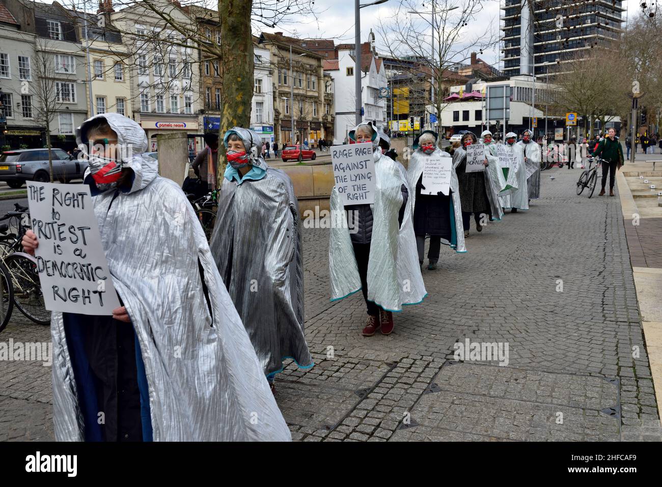 Proteste "uccidere la legge” contro il disegno di legge parlamentare per esercitare alcuni controlli sulle proteste dirompenti del Bristol College Green e del centro città 15 gennaio 20 Foto Stock