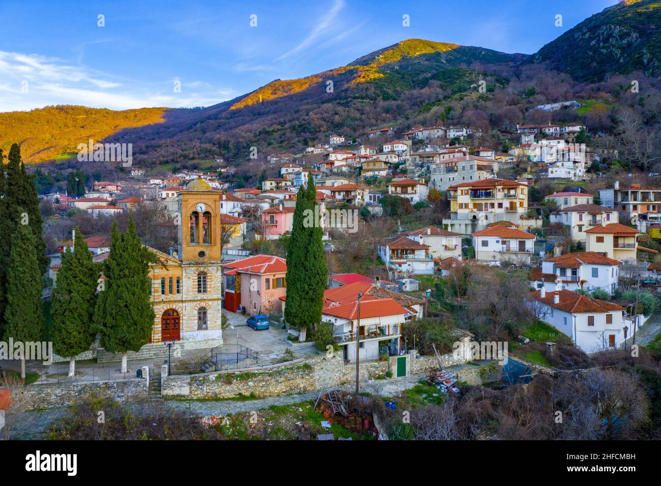 Il vecchio villaggio storico di Ampelakia, Larissa, Grecia Foto Stock