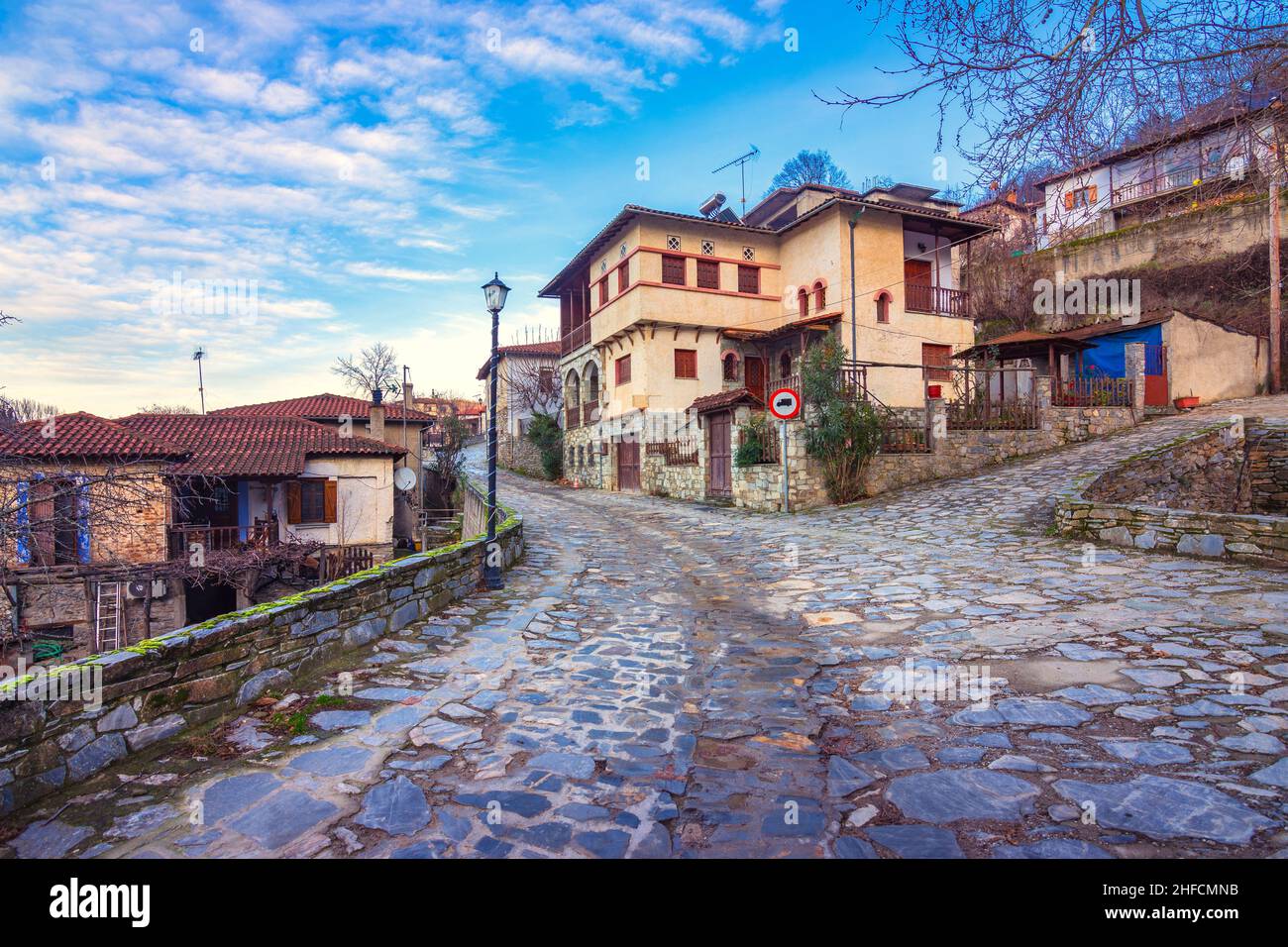 Il vecchio villaggio storico di Ampelakia, Larissa, Grecia Foto Stock