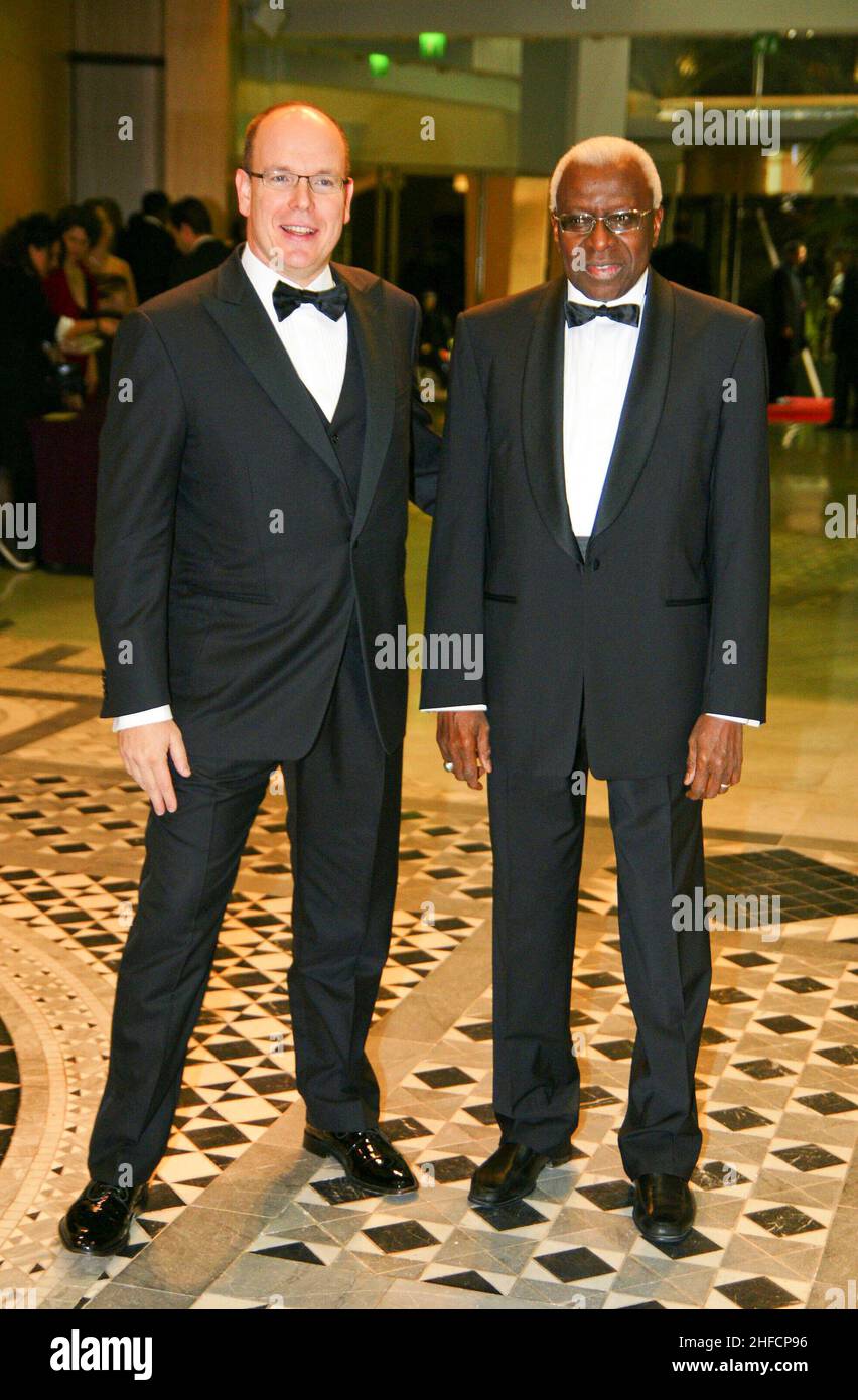 Monaco, Monte Carlo - 23 novembre 2008: IAAF World Athletics Gala al Sporting Club con HSH Prince Albert II di Monaco e Lamine Diack, Presidente IAAF. Sport. Mandoga Media Germania Foto Stock