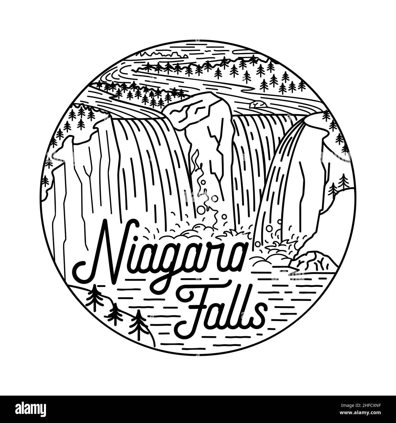 Modello di design Niagara Falls. Vettore e illustrazione. Illustrazione Vettoriale