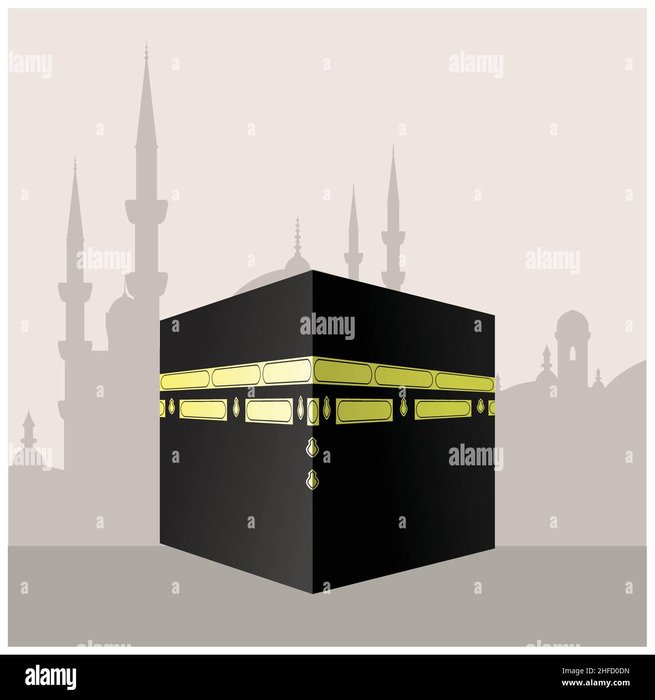 Il Kaaba in Masjid al-Haram in Mecca, luogo sacro musulmano, ka'bah o il Cubo, vettore Illustrazione Vettoriale