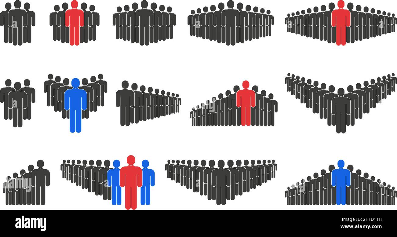 Team di uomini d'affari, gruppi di sagome di folla. Persone in coda, silhouette del team aziendale set di simboli vettoriali. Segnali di folla Illustrazione Vettoriale