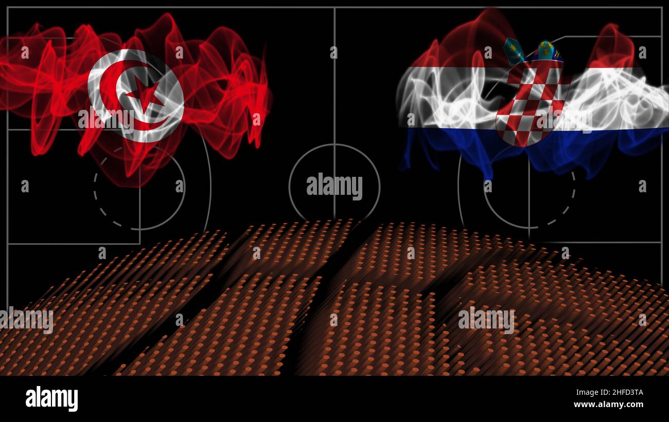 Tunisia vs Croazia Basket, bandiera di fumo, gioco di sport Foto Stock