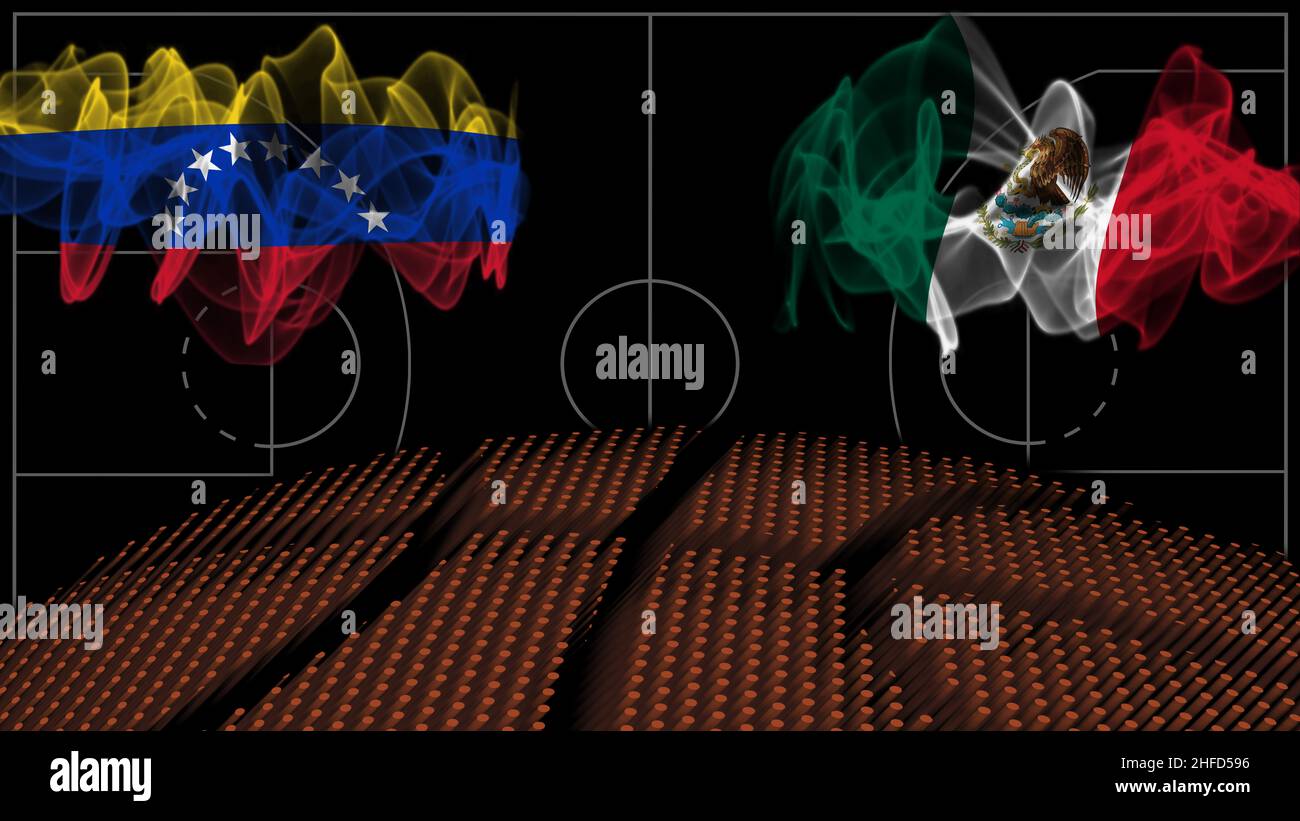 Venezuela vs Messico Basket, bandiera di fumo, gioco di sport Foto Stock