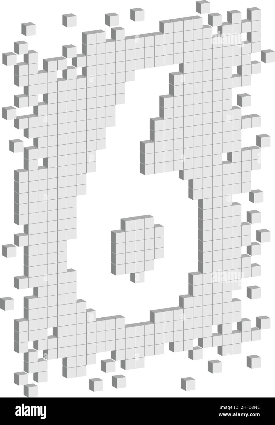 Grafica vettoriale in proiezione isometrica, numero sei con piccoli cubi bianchi sparsi Illustrazione Vettoriale