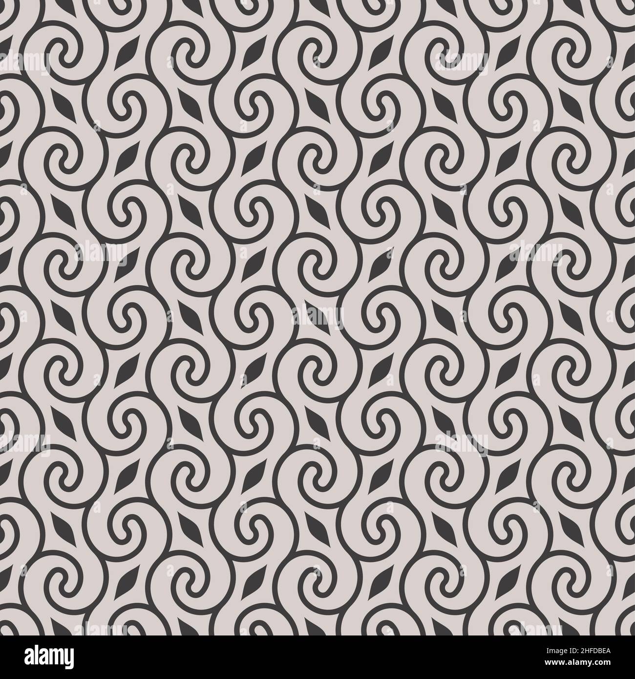 Retro Swirl Lines sfondo senza cuciture in bianco e nero. Modello vettoriale a tessere. Illustrazione Vettoriale
